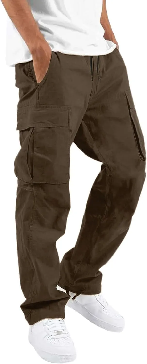 Mens Sweatpants Lace up Track Cuff Solid Color Casual Workout Pants with Pocket Cargo Pants Trousers