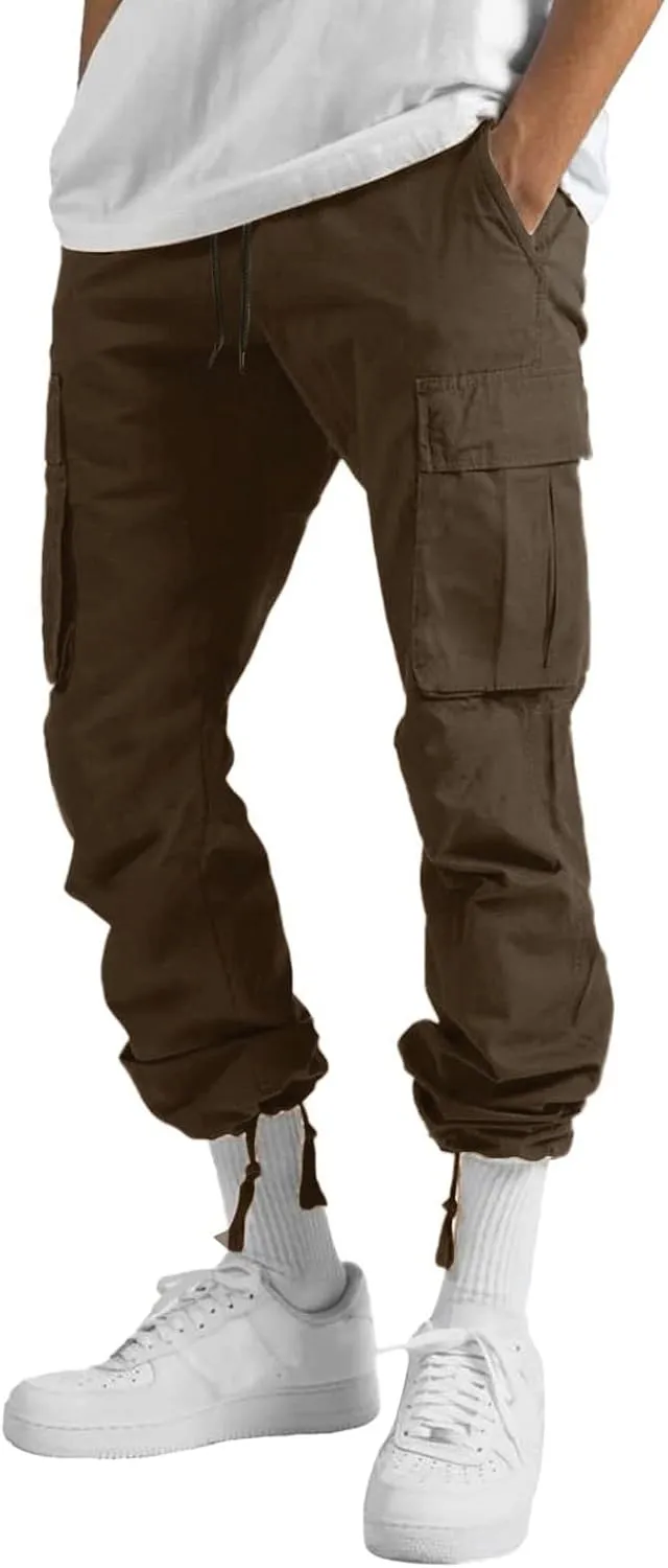Mens Sweatpants Lace up Track Cuff Solid Color Casual Workout Pants with Pocket Cargo Pants Trousers
