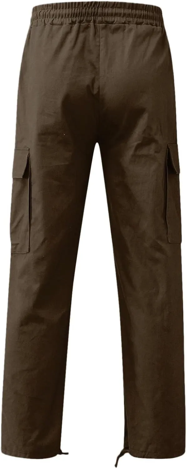 Mens Sweatpants Lace up Track Cuff Solid Color Casual Workout Pants with Pocket Cargo Pants Trousers