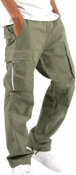 Mens Sweatpants Pants Solid Color Track Cuff Lace up Workout Pants with Pocket Trousers with Zipper Pockets