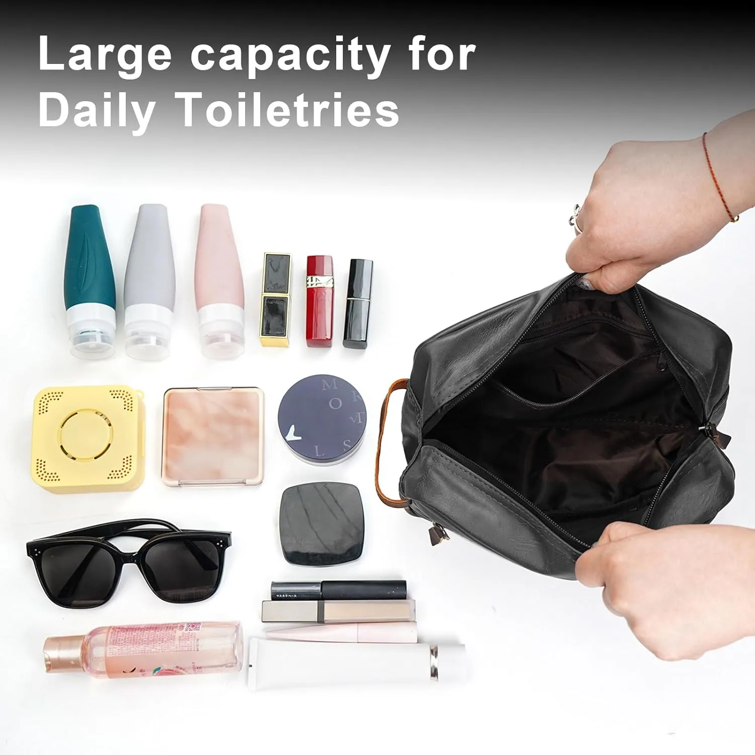 Men's Travel Toiletry Bag - Large Waterproof Organizer, 2 Zippered Pockets for Shaving/Cosmetic,Portable Bathroom Bag for Travel/Gym/Business Trips