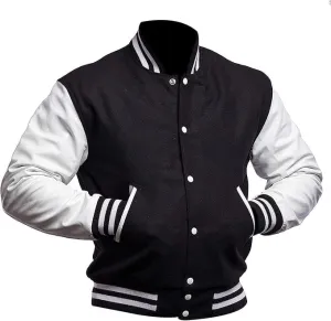 Men's Varsity Jacket Genuine Leather Sleeve Wool Blend Letterman Jacket - High School Baseball Bomber Jackets