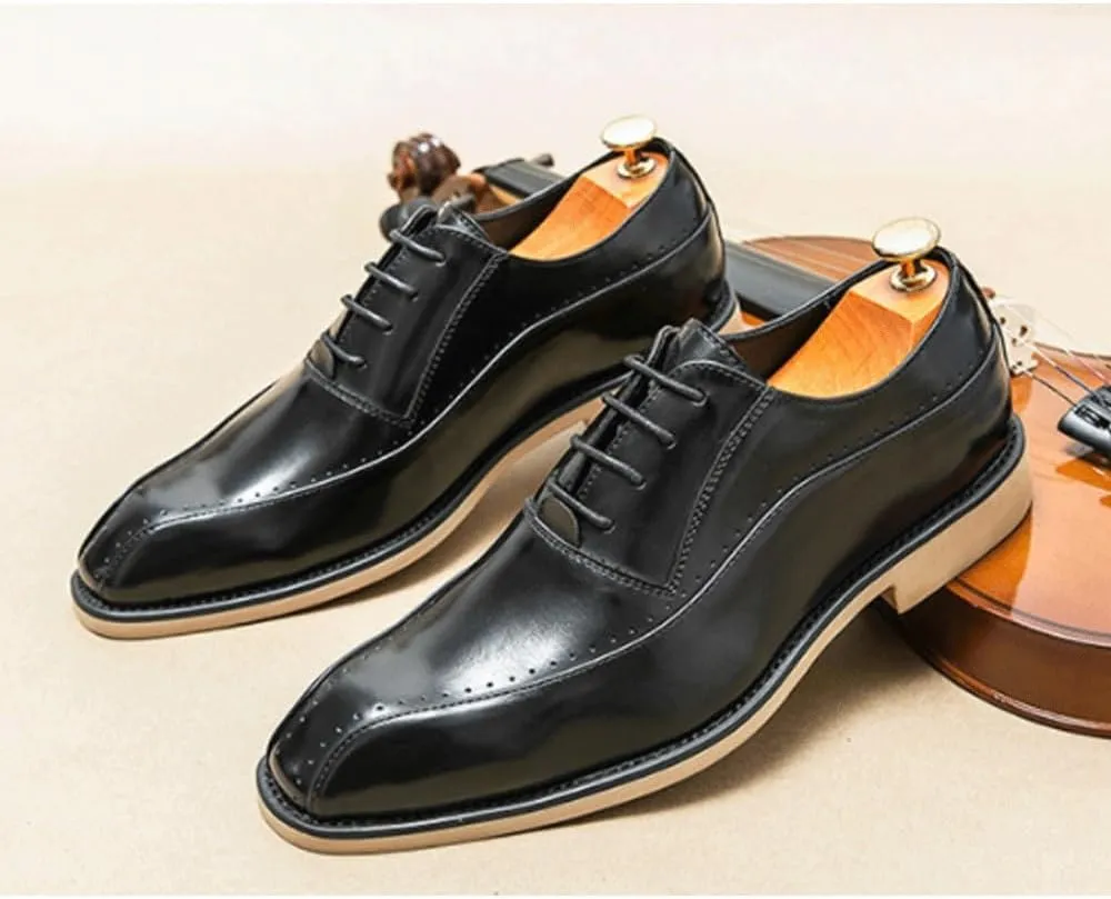 Men's Wing-tip Lace-up Formal Oxfords Luxury Wedding Party Tuxedo Shoes Men's Lightweight Comfy Leather Shoes