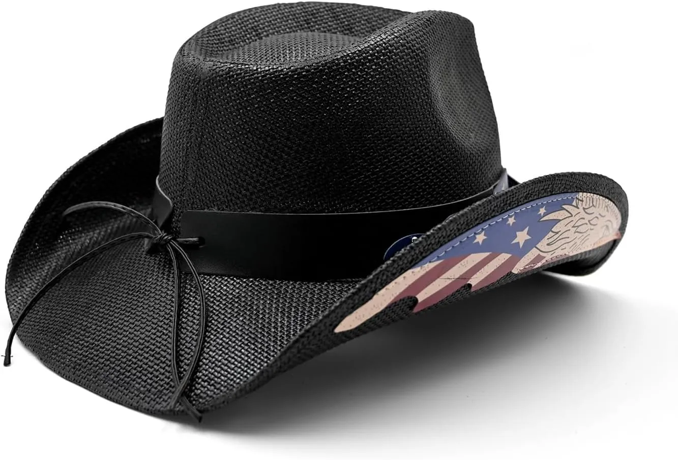 Men's Women's Straw Cowboy Hat Cowgirl Woven Sun Hat Western Cowboy Hat Two Decorative Bands