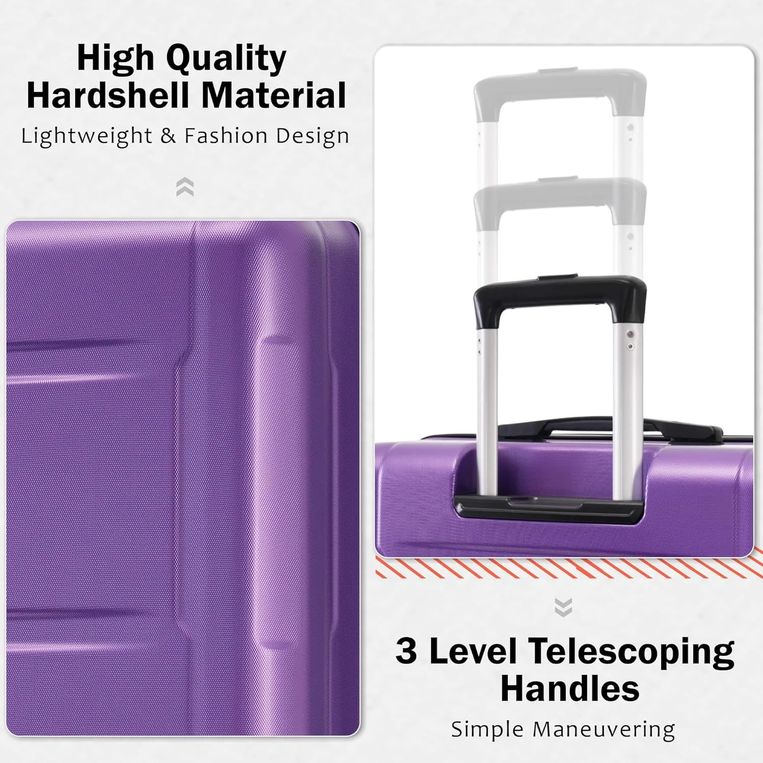 Merax Carry Suitcase TSA Lock Hardshell Luggage Sets with Bags, Purple, 20/28 Inch   Cosmetic & Handbag