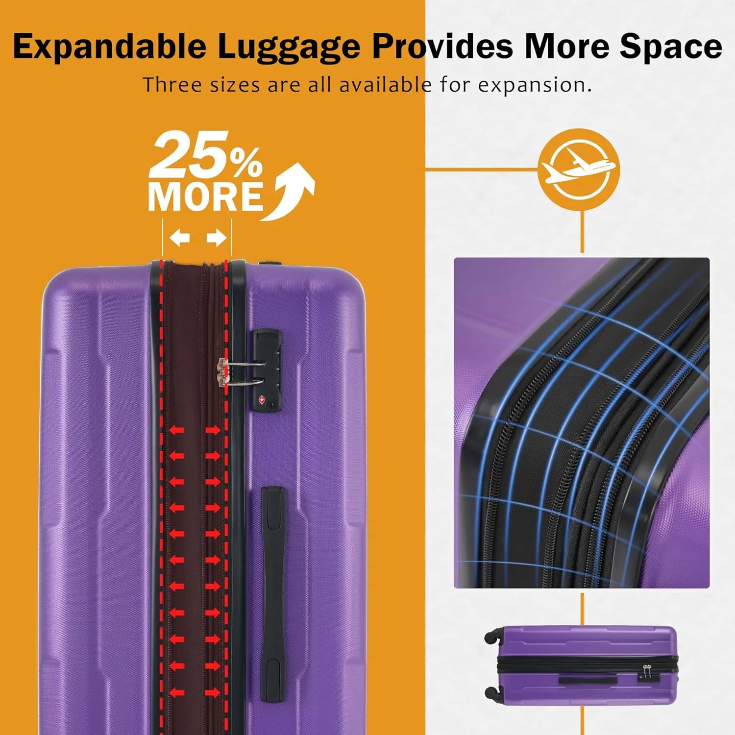 Merax Carry Suitcase TSA Lock Hardshell Luggage Sets with Bags, Purple, 20/28 Inch   Cosmetic & Handbag