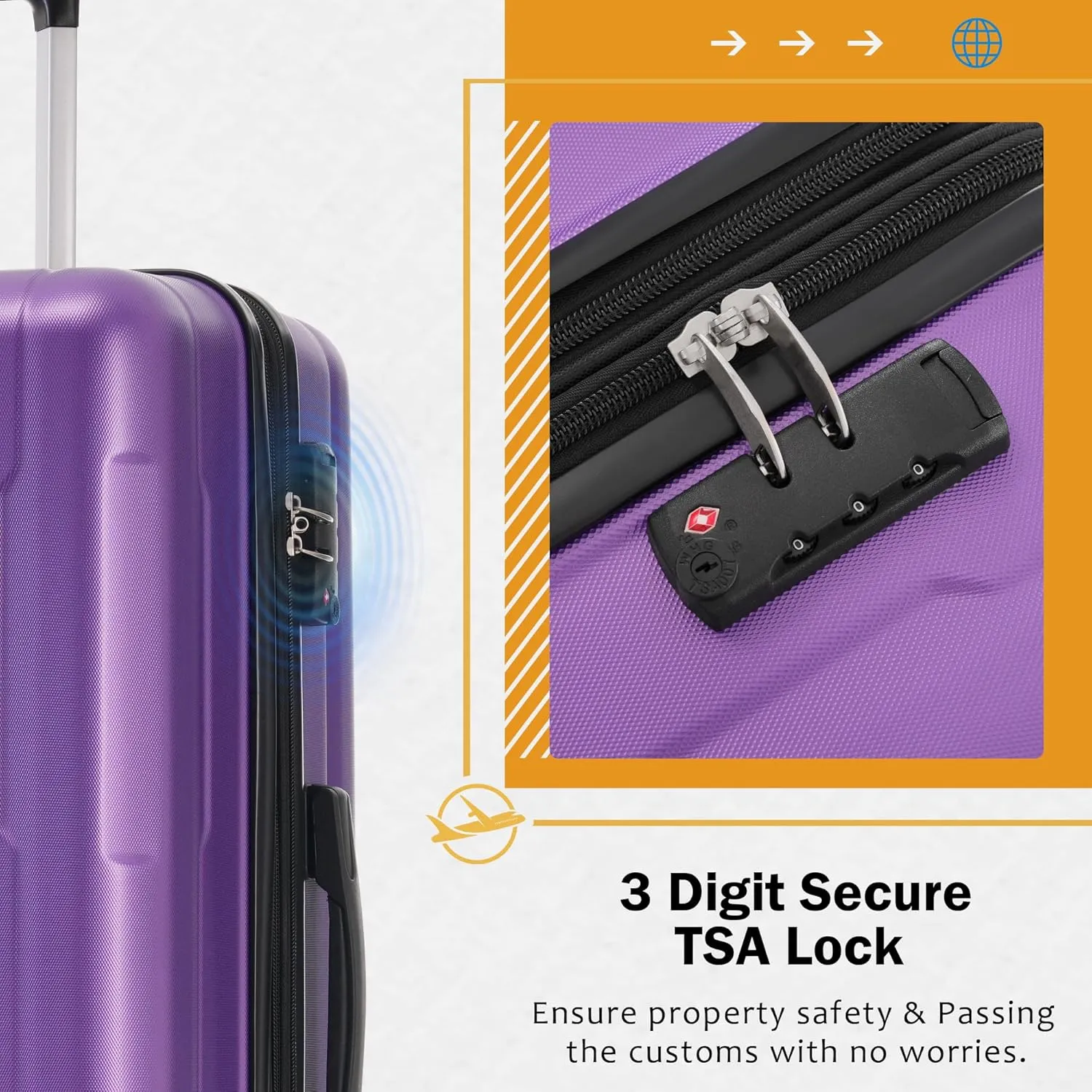 Merax Carry Suitcase TSA Lock Hardshell Luggage Sets with Bags, Purple, 20/28 Inch   Cosmetic & Handbag