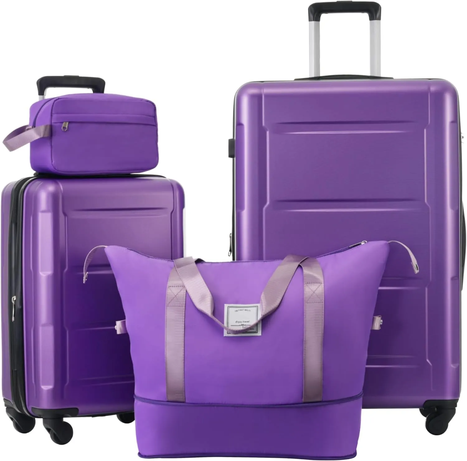Merax Carry Suitcase TSA Lock Hardshell Luggage Sets with Bags, Purple, 20/28 Inch   Cosmetic & Handbag