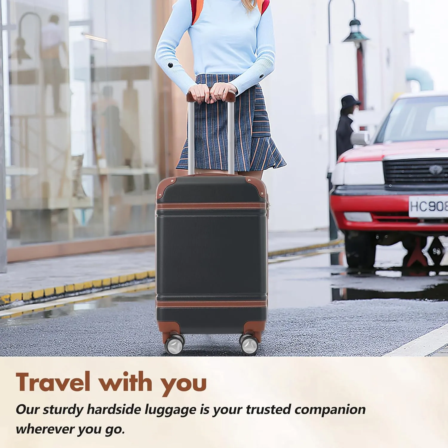 Merax Carry Suitcase with TSA Lock Hardshell Luggage Sets, Black, 24 Inch & Duffel Bag