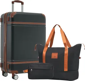 Merax Carry Suitcase with TSA Lock Hardshell Luggage Sets, Black, 24 Inch & Duffel Bag