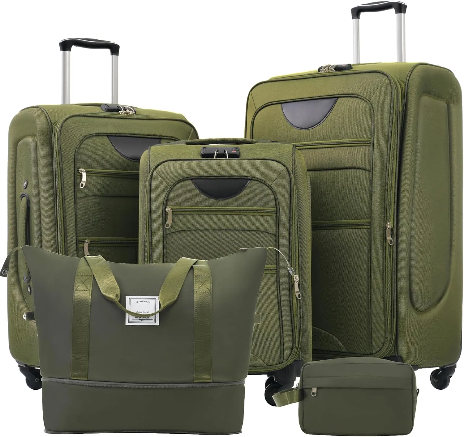 Merax Softside Luggage Set with Duffel Bag Expandable 3-Piece Suitcases Spinner Wheels TSA Lock Lightweight Travel Set Easy Access Pockets Premium 610D Fabric (Softside, Army Green, (20/24/28/DB/TB))
