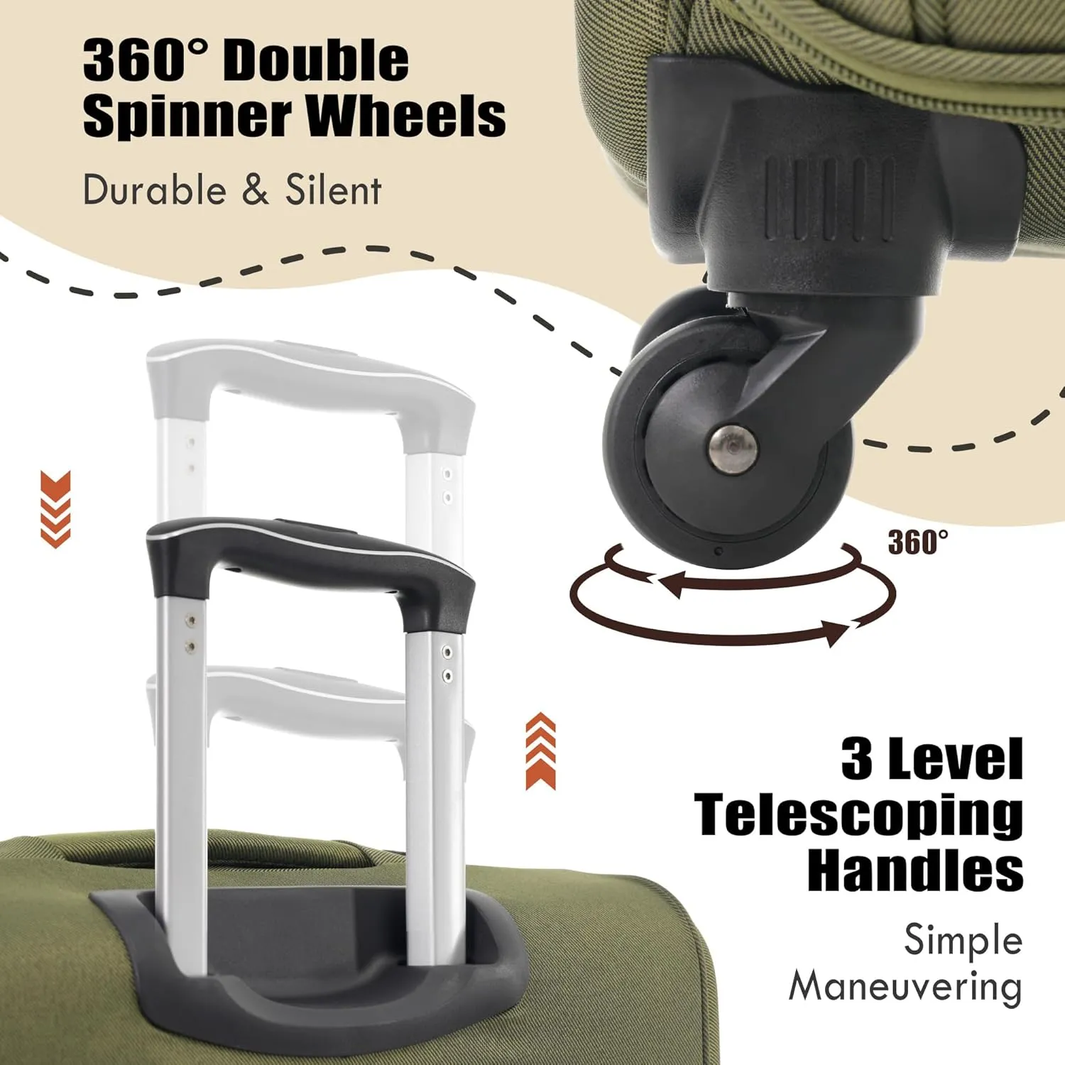 Merax Softside Luggage Set with Duffel Bag Expandable 3-Piece Suitcases Spinner Wheels TSA Lock Lightweight Travel Set Easy Access Pockets Premium 610D Fabric (Softside, Army Green, (20/24/28/DB/TB))