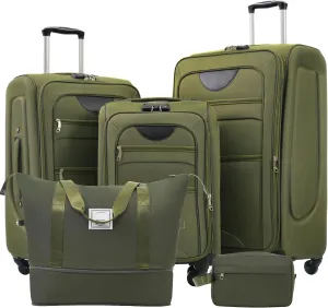 Merax Softside Luggage Set with Duffel Bag Expandable 3-Piece Suitcases Spinner Wheels TSA Lock Lightweight Travel Set Easy Access Pockets Premium 610D Fabric (Softside, Army Green, (20/24/28/DB/TB))
