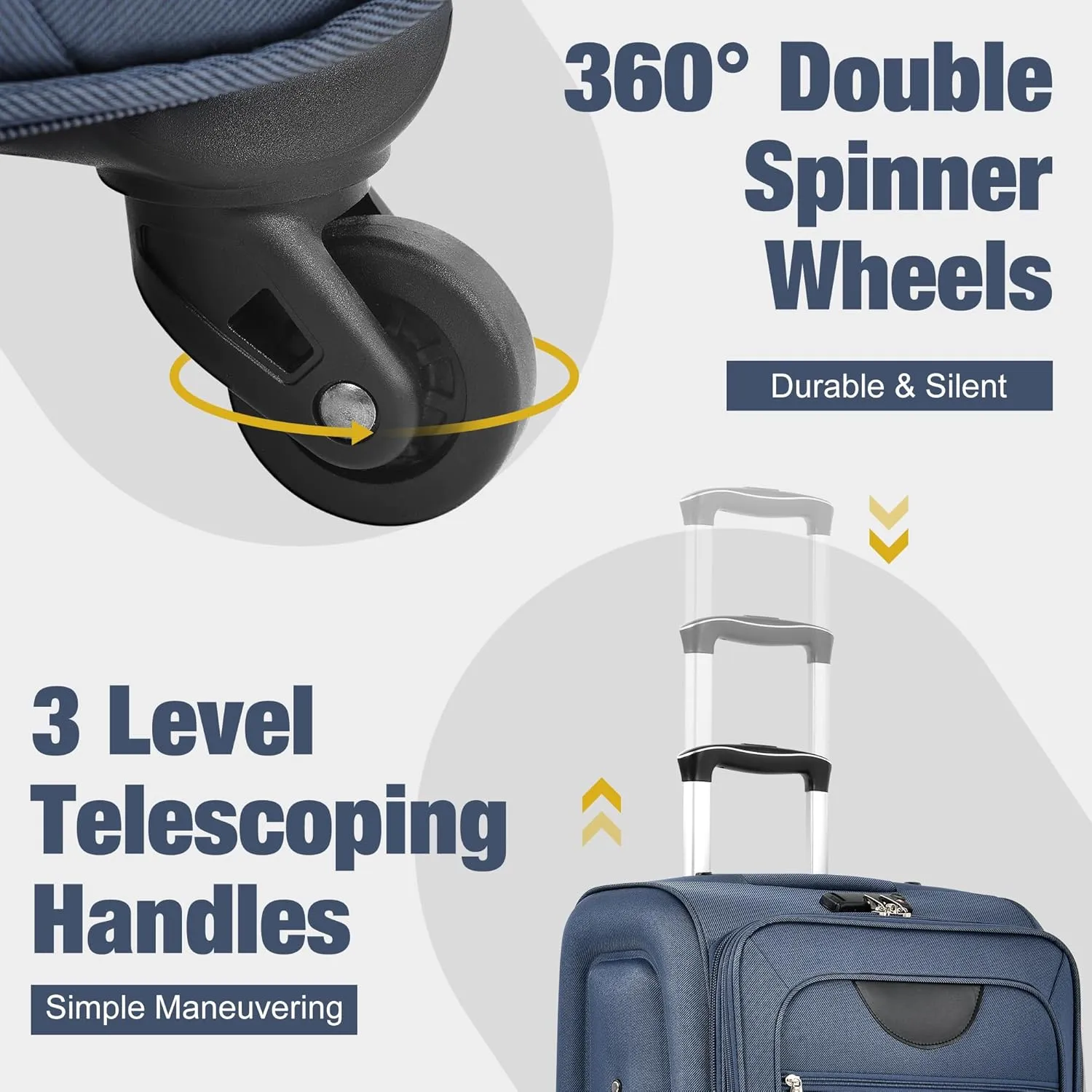 Merax Softside Luggage Set with Duffel Bag Expandable 3-Piece Suitcases Spinner Wheels TSA Lock Lightweight Travel Set Easy Access Pockets Premium 610D Fabric (Softside, Dark Blue, (20/24/28/DB/TB))