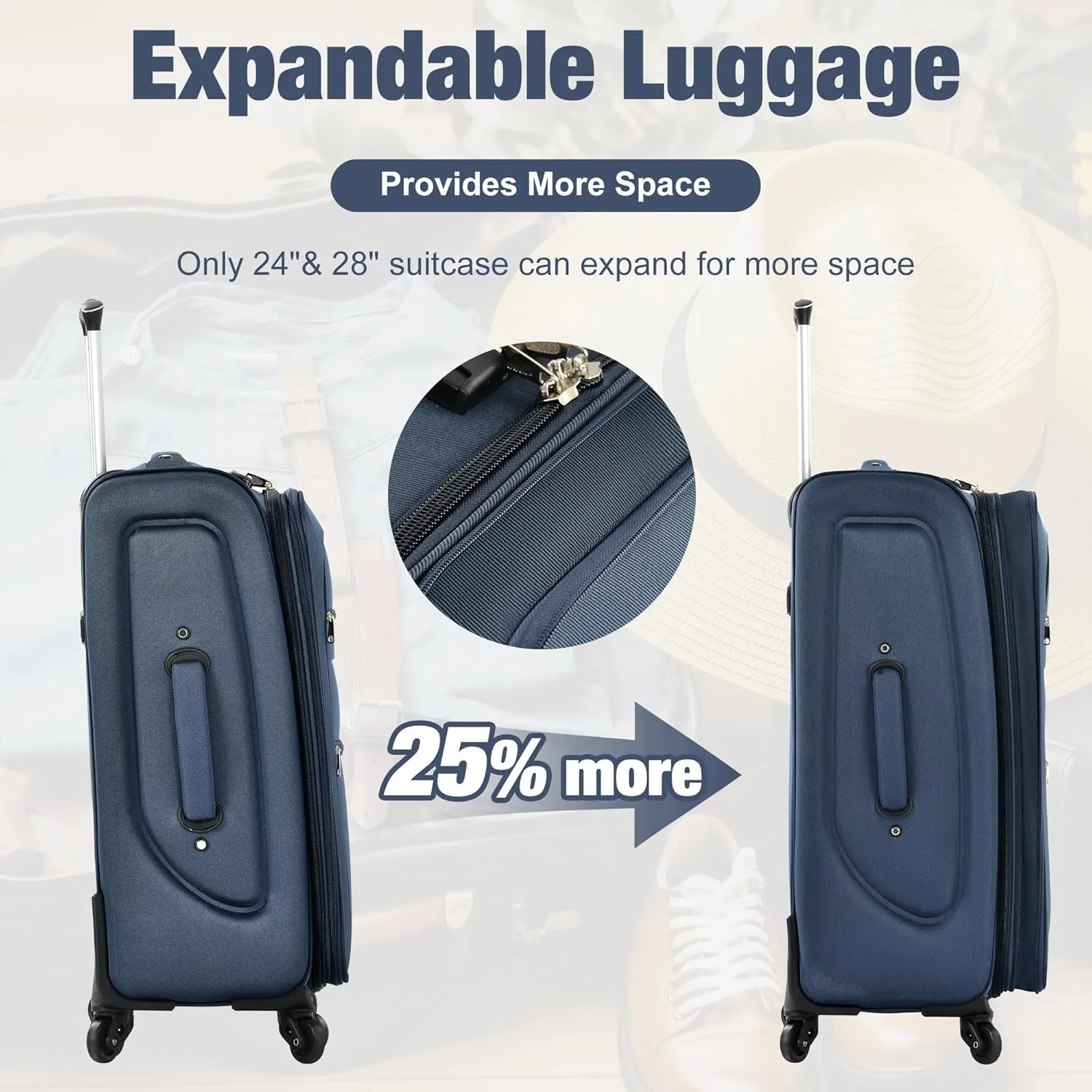 Merax Softside Luggage Set with Duffel Bag Expandable 3-Piece Suitcases Spinner Wheels TSA Lock Lightweight Travel Set Easy Access Pockets Premium 610D Fabric (Softside, Dark Blue, (20/24/28/DB/TB))