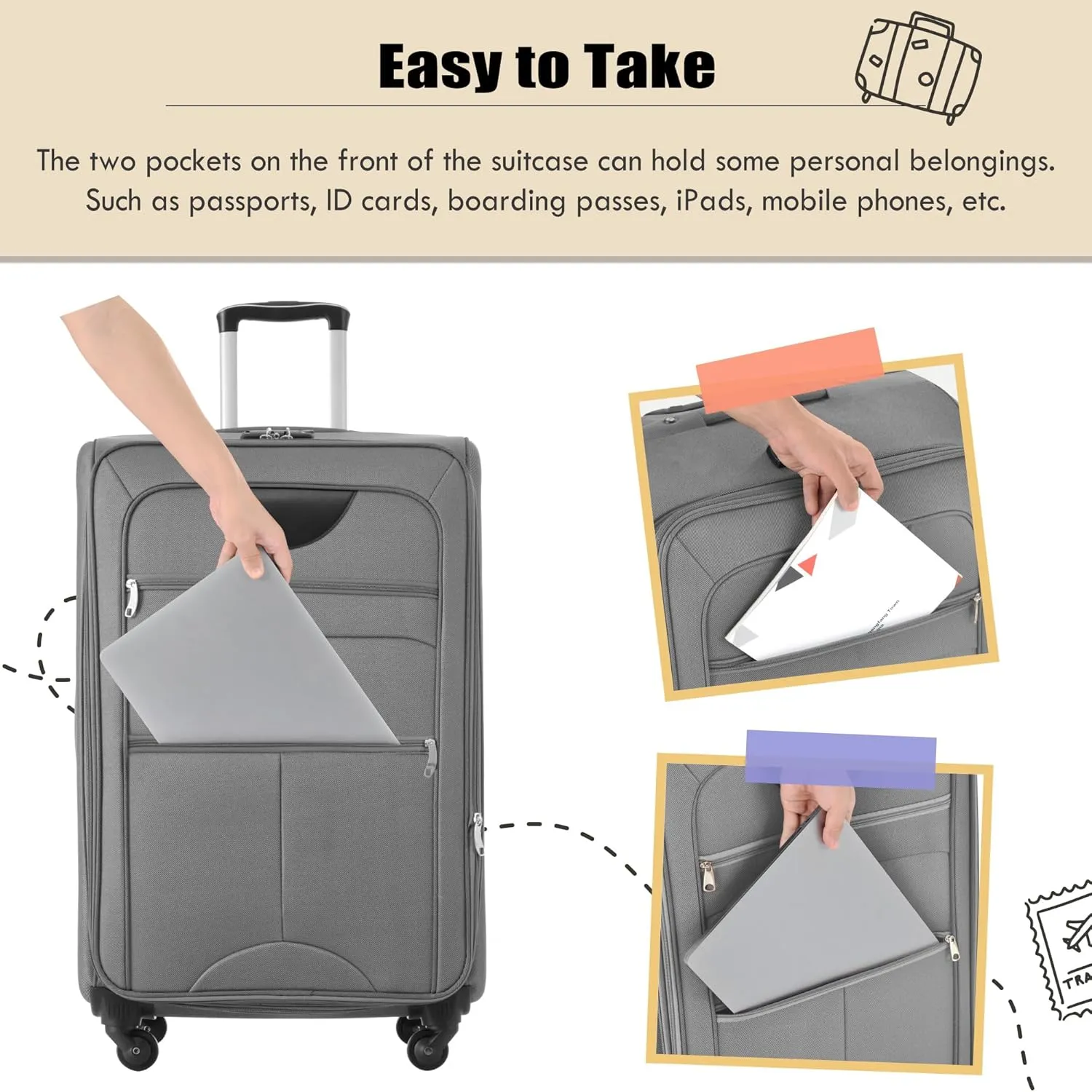 Merax Softside Luggage Set with Duffel Bag Expandable 3-Piece Suitcases Spinner Wheels TSA Lock Lightweight Travel Set Easy Access Pockets Premium 610D Fabric (Softside, Grey, (20/24/28/DB/TB))