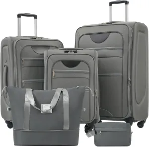 Merax Softside Luggage Set with Duffel Bag Expandable 3-Piece Suitcases Spinner Wheels TSA Lock Lightweight Travel Set Easy Access Pockets Premium 610D Fabric (Softside, Grey, (20/24/28/DB/TB))