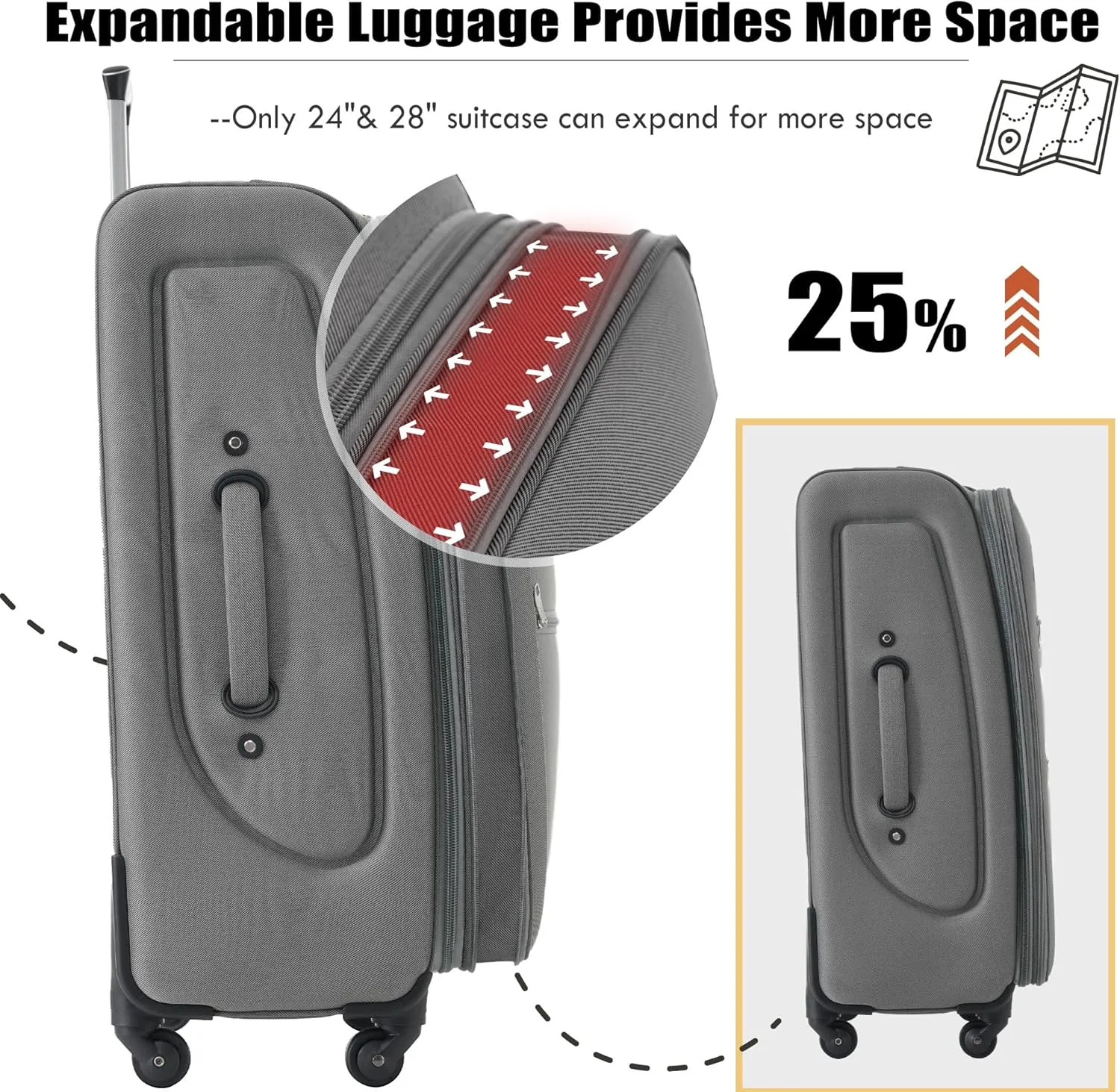 Merax Softside Luggage Set with Duffel Bag Expandable 3-Piece Suitcases Spinner Wheels TSA Lock Lightweight Travel Set Easy Access Pockets Premium 610D Fabric (Softside, Grey, (20/24/28/DB/TB))