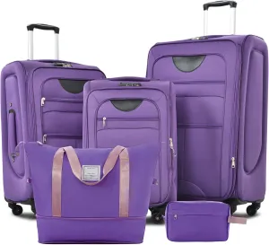 Merax Softside Luggage Set with Duffel Bag Expandable 3-Piece Suitcases Spinner Wheels TSA Lock Lightweight Travel Set Easy Access Pockets Premium 610D Fabric (Softside, Purple, (20/24/28/DB/TB))