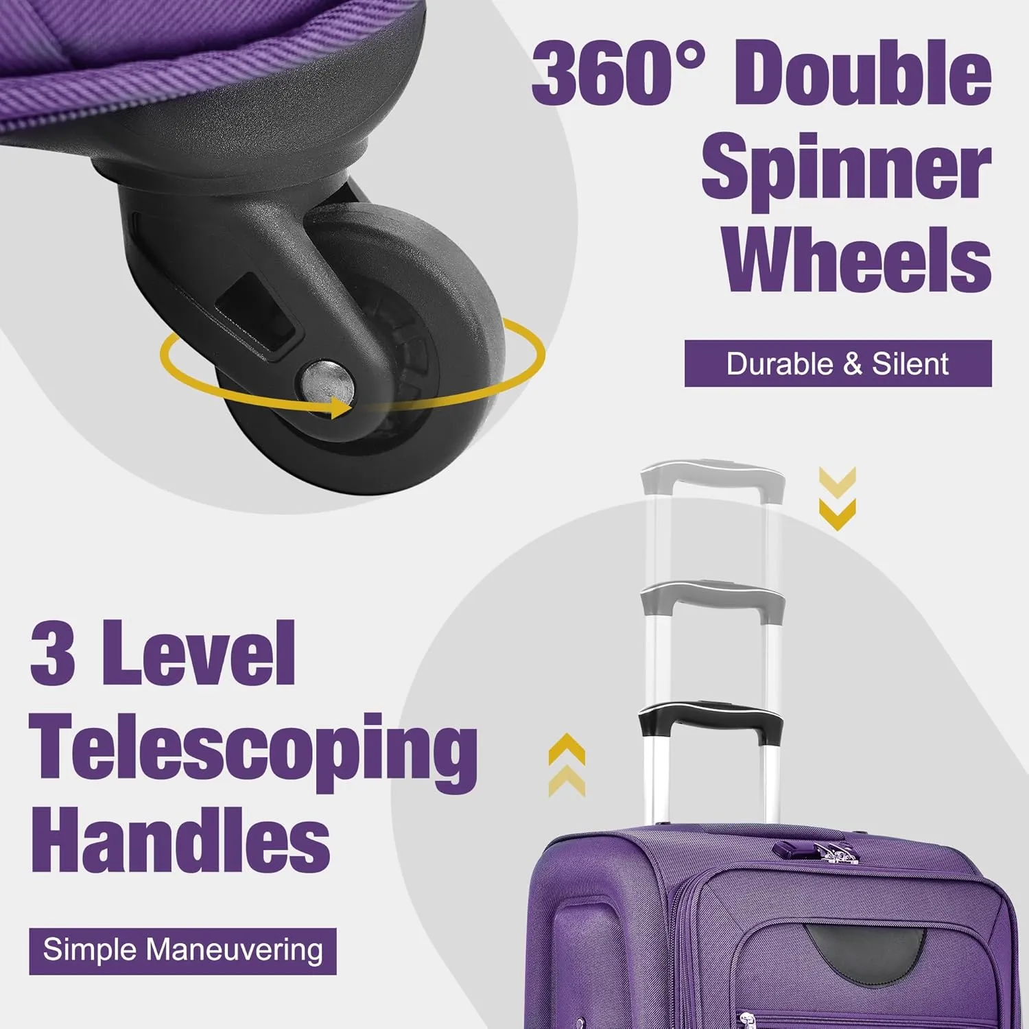 Merax Softside Luggage Set with Duffel Bag Expandable 3-Piece Suitcases Spinner Wheels TSA Lock Lightweight Travel Set Easy Access Pockets Premium 610D Fabric (Softside, Purple, (20/24/28/DB/TB))