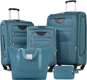 Merax Softside Luggage Set with Duffel Bag Expandable 3-Piece Suitcases Spinner Wheels TSA Lock Lightweight Travel Set Easy Access Pockets Premium 610D Fabric (Softside, Slate Blue, (20/24/28/DB/TB))