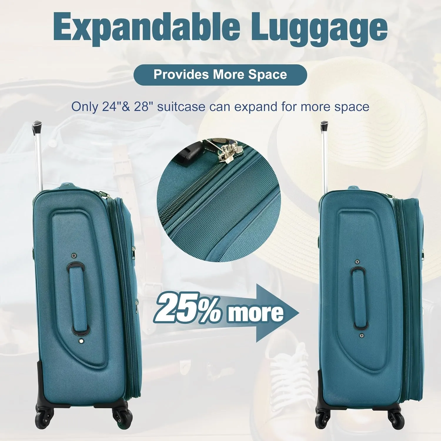 Merax Softside Luggage Set with Duffel Bag Expandable 3-Piece Suitcases Spinner Wheels TSA Lock Lightweight Travel Set Easy Access Pockets Premium 610D Fabric (Softside, Slate Blue, (20/24/28/DB/TB))