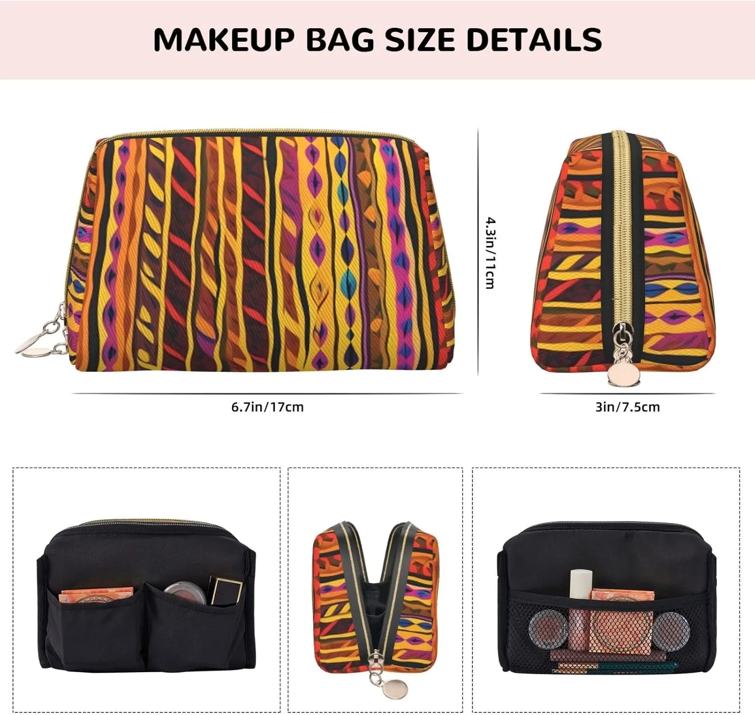 Mexican Folk Art Boho Toiletry Pouch, Travel-Friendly Makeup Organizer For Makeup Brushes, Lipsticks