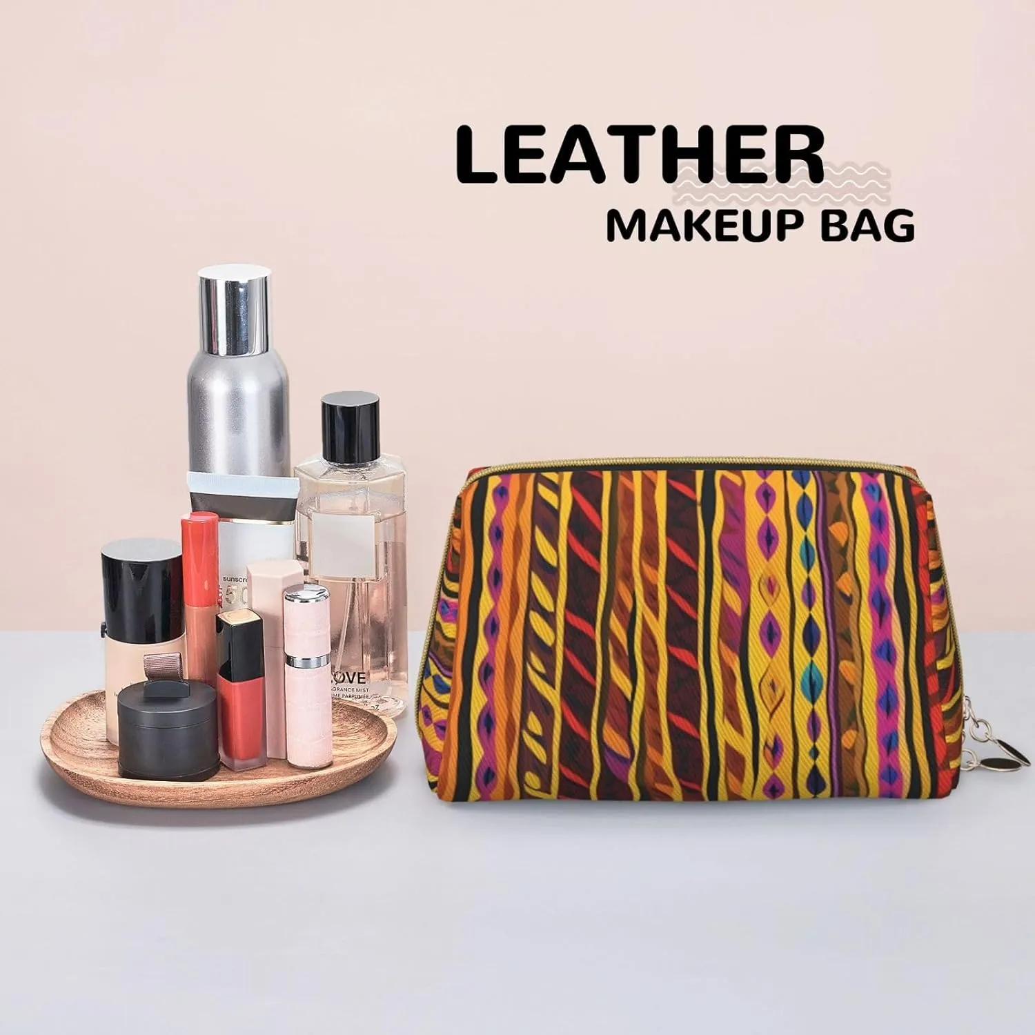 Mexican Folk Art Boho Toiletry Pouch, Travel-Friendly Makeup Organizer For Makeup Brushes, Lipsticks