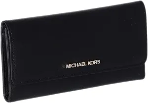 Michael Michael Kors Womens Jet Set Travel Large Trifold Leather Wallet (Black/Gold)