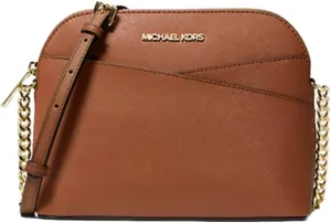 Michael Michael Kors Womens Jet Set Travel Medium Dome Crossbody Leather Handbag Luggage