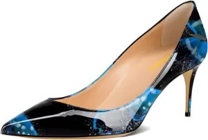 Milooey shoes Womens Sexy Kitten Low Heel Pumps Pointed Closed Toe Heels Summer Slip On Shoes for Party Travel Vacation Daily Dress Size 4-16 US