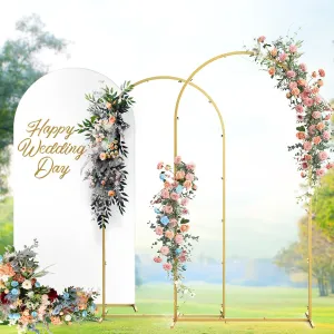 Minetom Wedding Arch Backdrop Stand with Wedding Arch Cover Spandex Set of 6 (7.2FT, 6FT, 6FT) Gold Metal Stand for Birthday Party Wedding Ceremony Baby Shower Garden Balloon Arch Decorationn, White