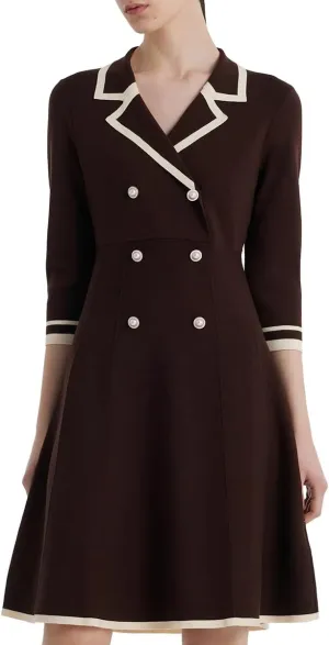 Mini Sweater Dress for Women, Button up 3/4 Sleeve Knit Dresses for Teacher Work Business