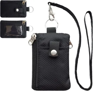 Minimalist RFID Blocking Small Wallet with ID Window,WaterResistant Zip Id Case Wallet with Lanyard Keychain for Cards,Cash,Travel,Women,Men (GreenOnion DarkGreen)