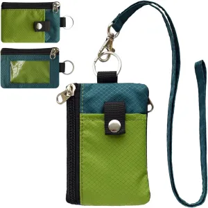 Minimalist RFID Blocking Small Wallet with ID Window,WaterResistant Zip Id Case Wallet with Lanyard Keychain for Cards,Cash,Travel,Women,Men (GreenOnion DarkGreen)