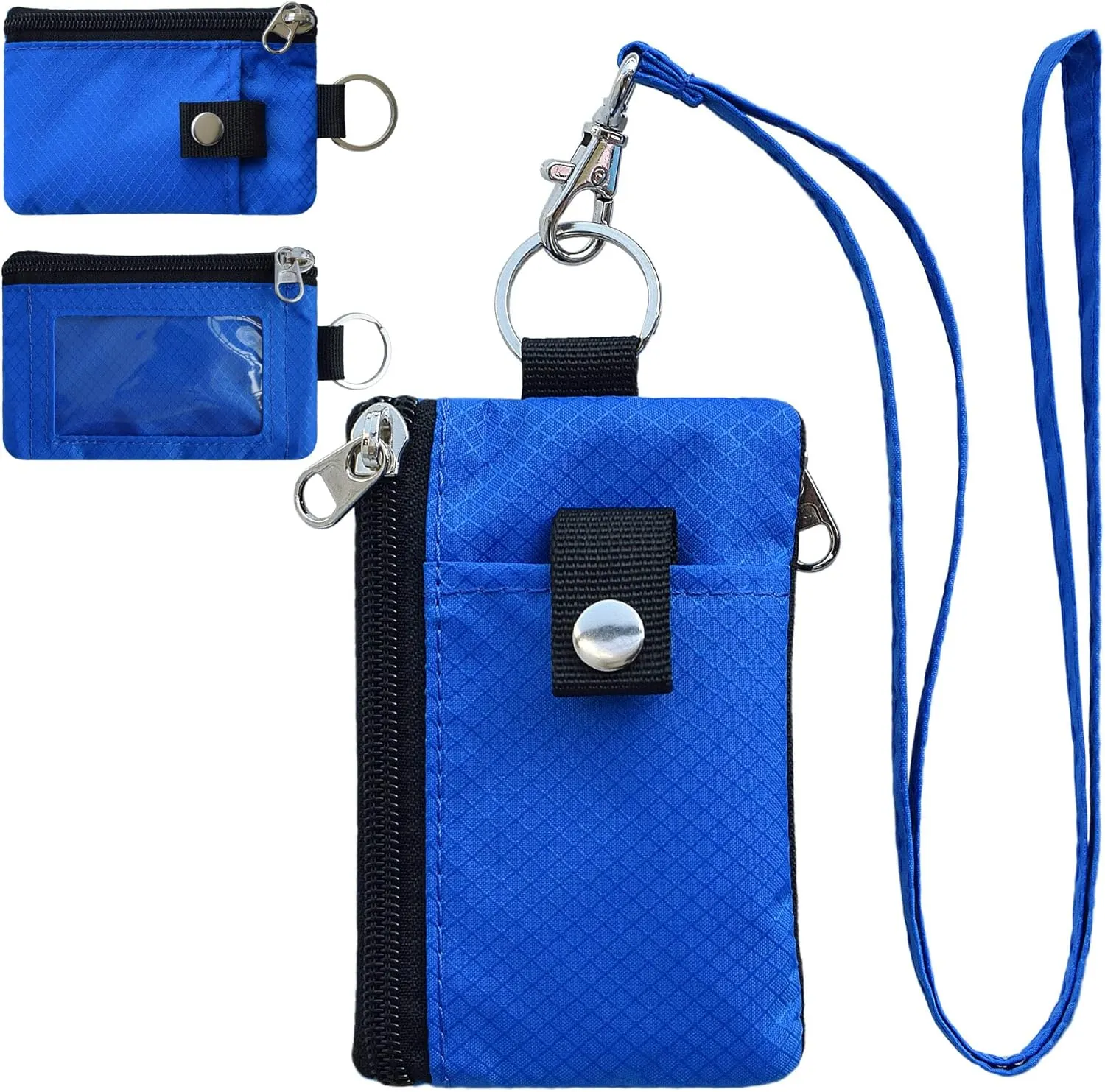 Minimalist RFID Blocking Small Wallet with ID Window,WaterResistant Zip Id Case Wallet with Lanyard Keychain for Cards,Cash,Travel,Women,Men (GreenOnion DarkGreen)