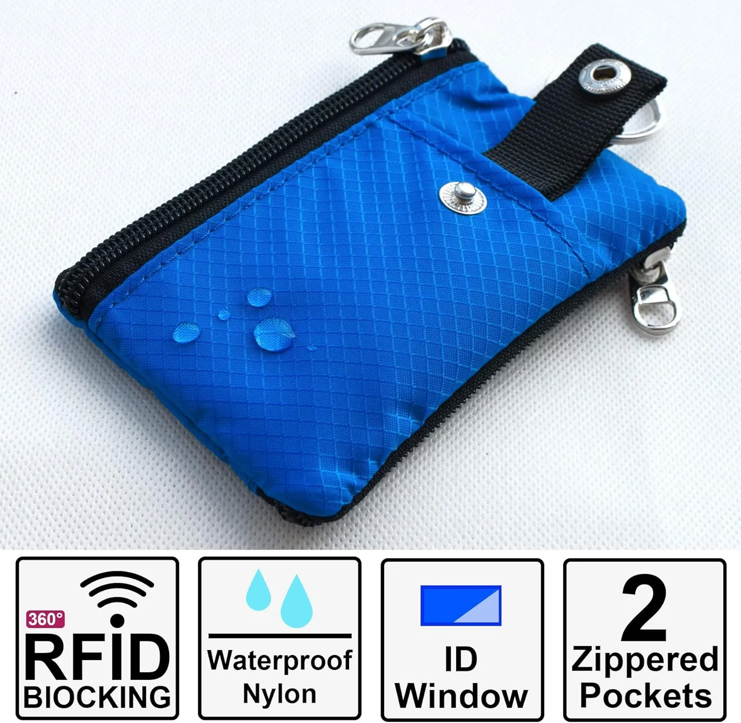 Minimalist RFID Blocking Small Wallet with ID Window,WaterResistant Zip Id Case Wallet with Lanyard Keychain for Cards,Cash,Travel,Women,Men (GreenOnion DarkGreen)