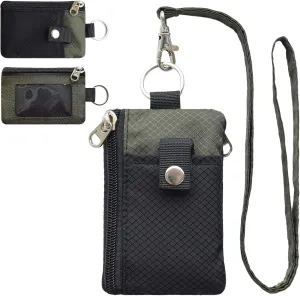 Minimalist RFID Blocking Small Wallet with ID Window,WaterResistant Zip Id Case Wallet with Lanyard Keychain for Cards,Cash,Travel,Women,Men (GreenOnion DarkGreen)
