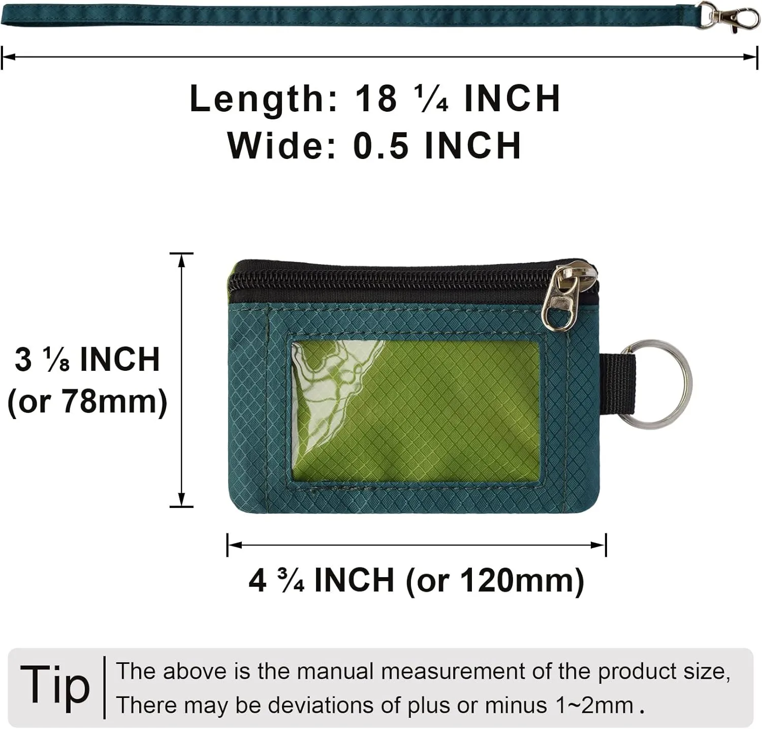 Minimalist RFID Blocking Small Wallet with ID Window,WaterResistant Zip Id Case Wallet with Lanyard Keychain for Cards,Cash,Travel,Women,Men (GreenOnion DarkGreen)