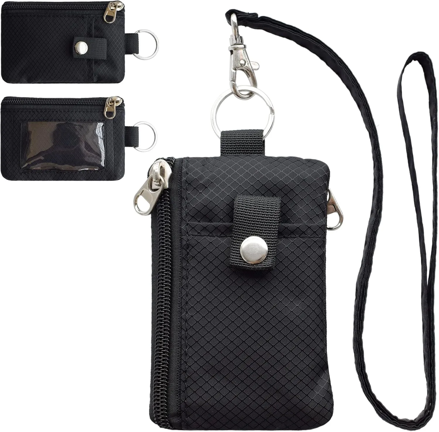 Minimalist RFID Blocking Small Wallet with ID Window,WaterResistant Zip Id Case Wallet with Lanyard Keychain for Cards,Cash,Travel,Women,Men (GreenOnion DarkGreen)