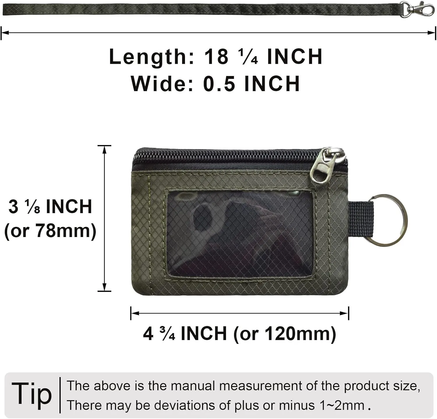 Minimalist RFID Blocking Small Wallet with ID Window,WaterResistant Zip Id Case Wallet with Lanyard Keychain for Cards,Cash,Travel,Women,Men (GreenOnion DarkGreen)
