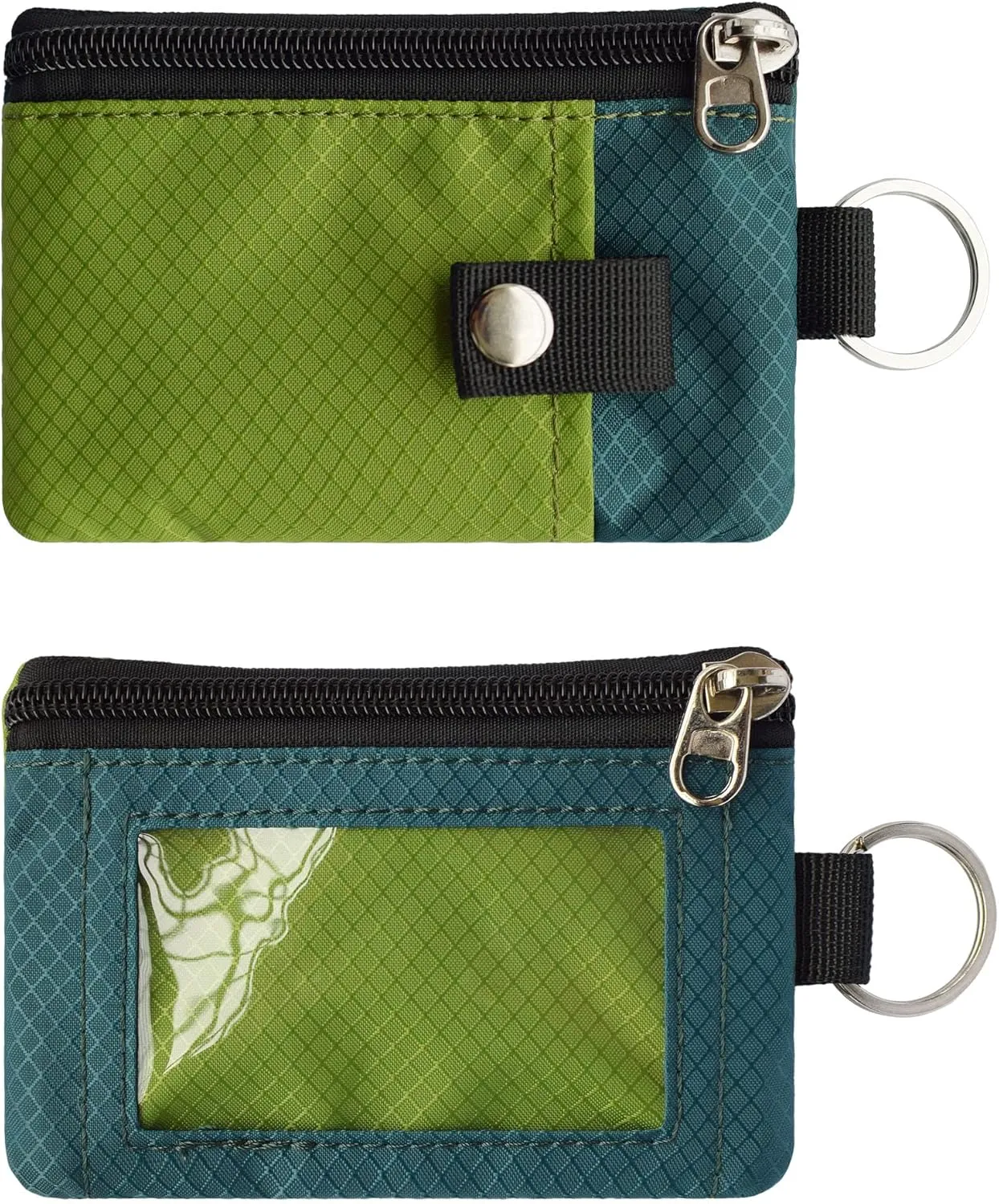 Minimalist RFID Blocking Small Wallet with ID Window,WaterResistant Zip Id Case Wallet with Lanyard Keychain for Cards,Cash,Travel,Women,Men (GreenOnion DarkGreen)