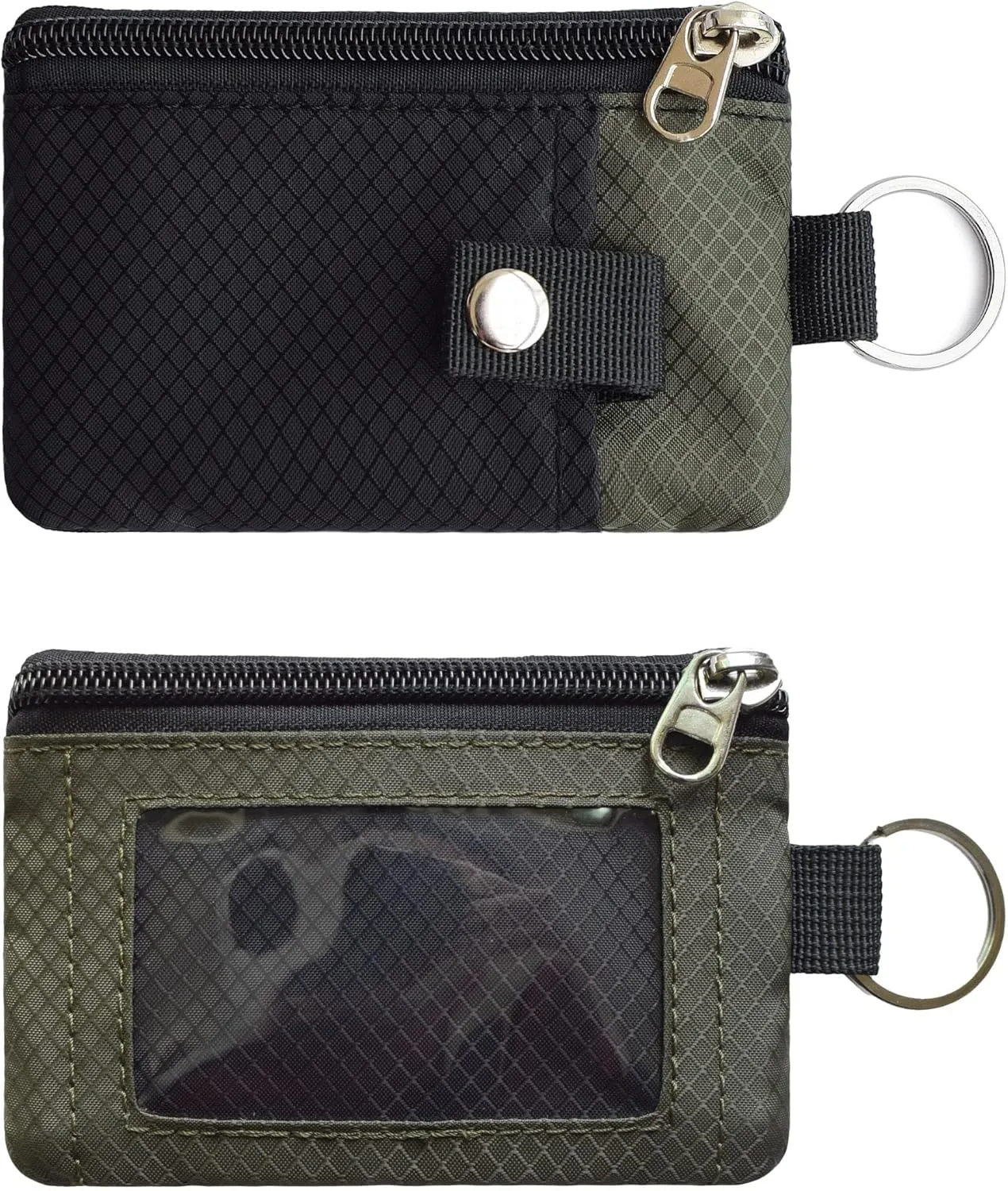 Minimalist RFID Blocking Small Wallet with ID Window,WaterResistant Zip Id Case Wallet with Lanyard Keychain for Cards,Cash,Travel,Women,Men (GreenOnion DarkGreen)