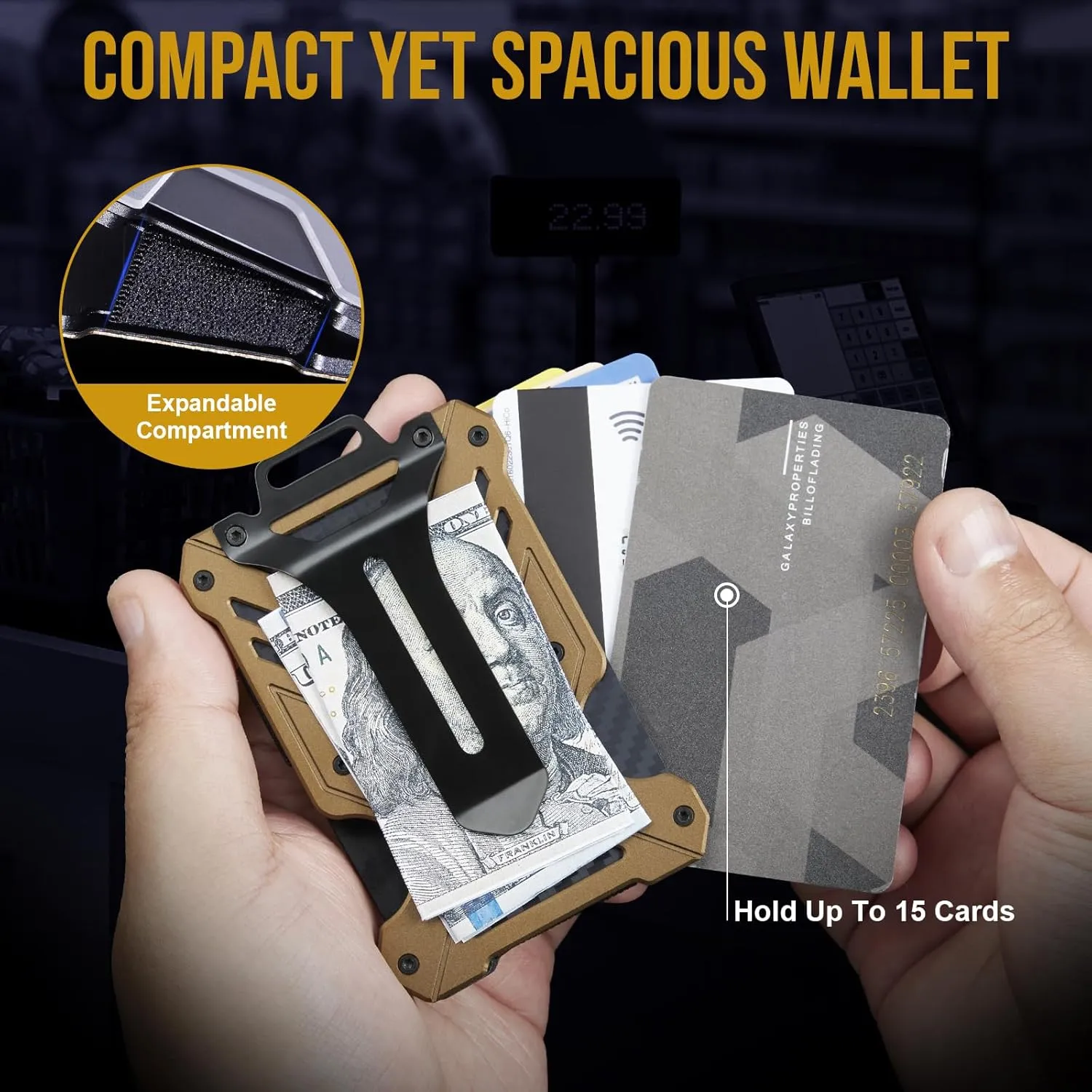 Minimalist Slim Wallet with Moeny Clip, Front Pocket RFID Blocking Wallet Cash Holder, Versatile Credit Card Orgainzer, ID Card Badge Holder for Men