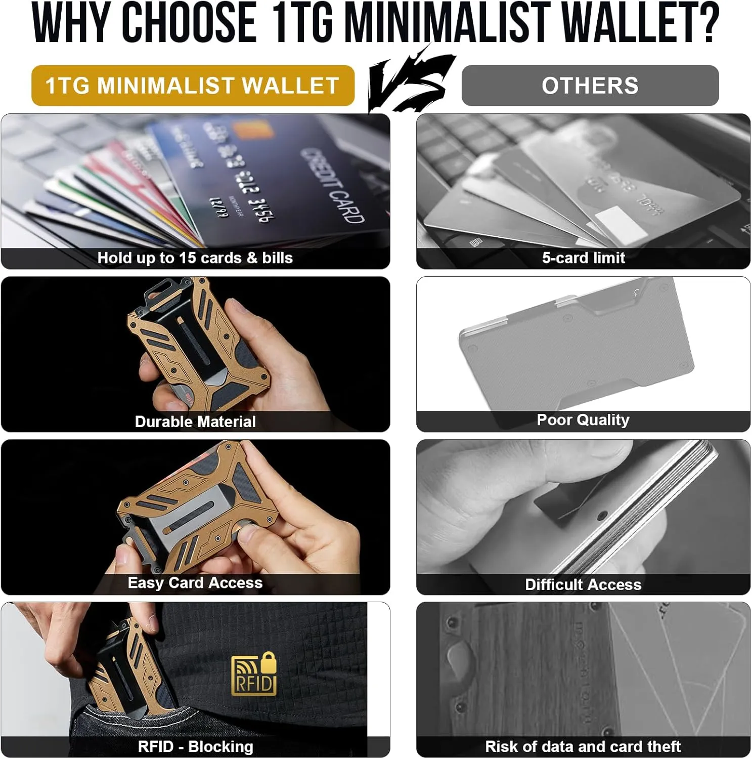 Minimalist Slim Wallet with Moeny Clip, Front Pocket RFID Blocking Wallet Cash Holder, Versatile Credit Card Orgainzer, ID Card Badge Holder for Men