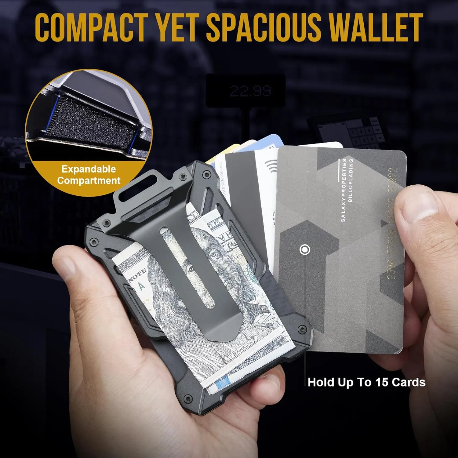 Minimalist Slim Wallet with Moeny Clip, Front Pocket RFID Blocking Wallet Cash Holder, Versatile Credit Card Orgainzer, ID Card Badge Holder for Men