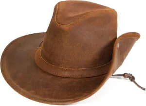 Minnetonka Women’s Aussie Hat-Waterproof Hat Designed with Distressed Ruff Leather, Adjustable Chin Strap and Side Snap