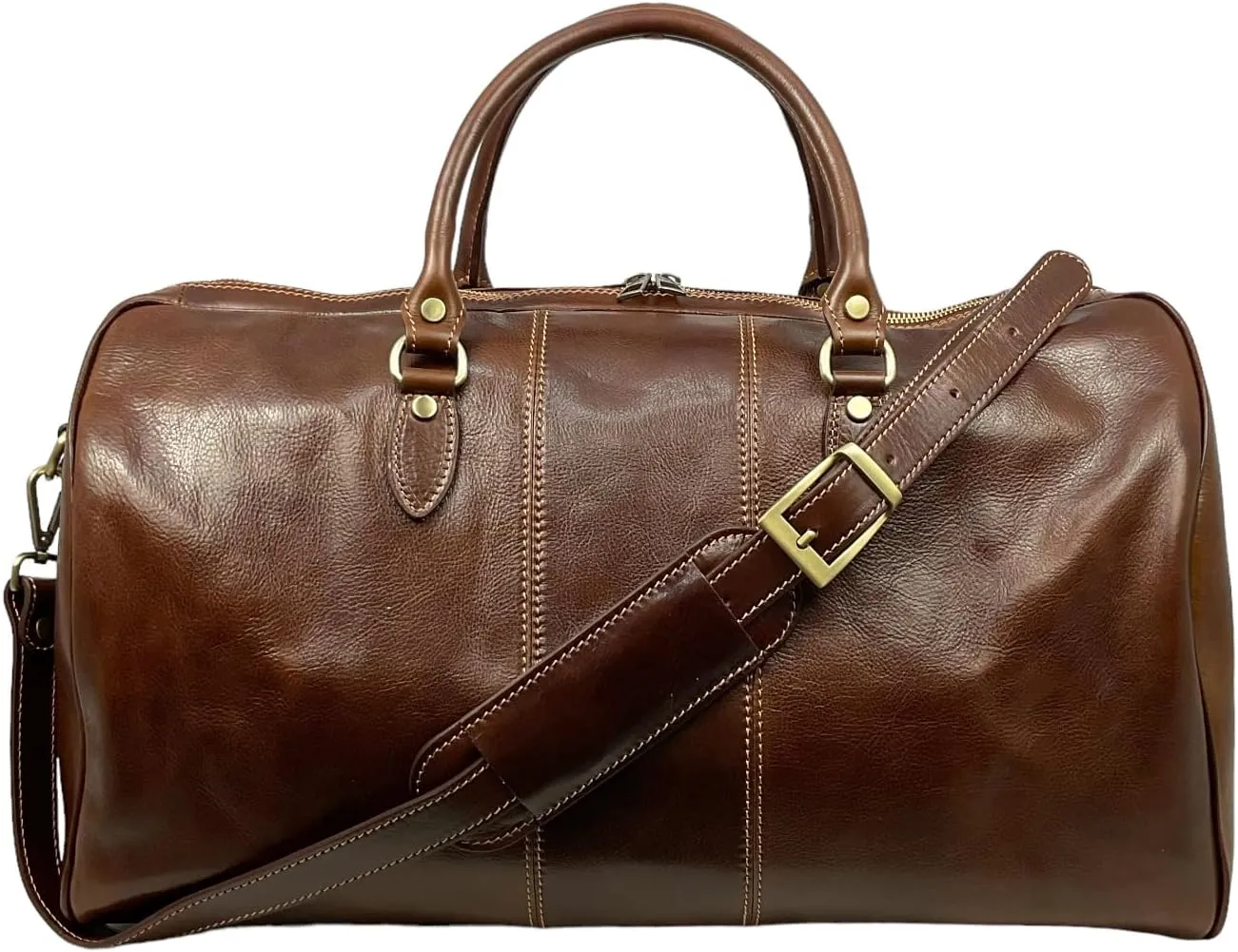 Mississippi Max Travel Bag, Genuine Leather Made in Italy (Brown)
