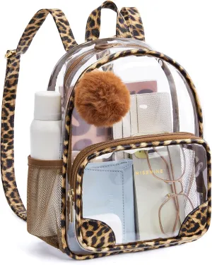 Missnine Anti-theft Clear Backpack, Small Mini Clear Bag for Sport Event Concert with Cute Fur Ball