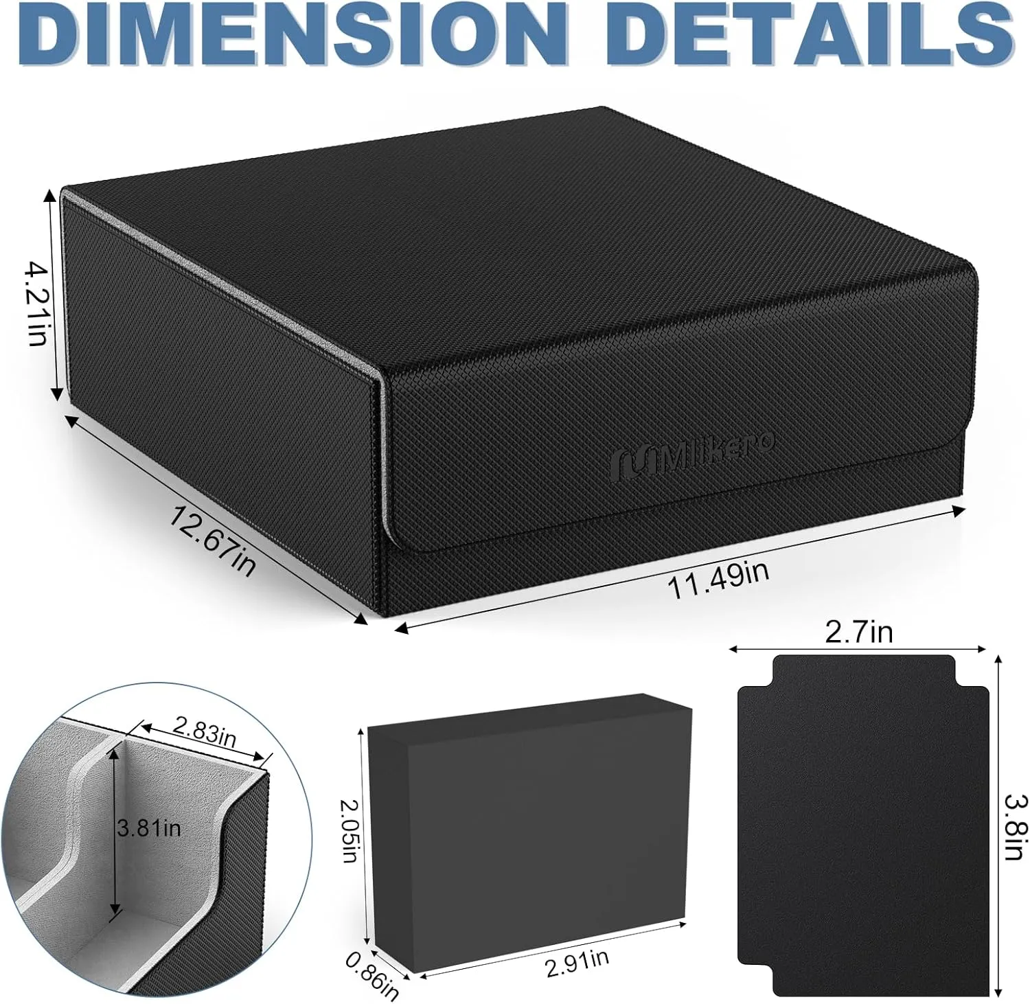 Mlikero Card Deck Case, 2400  Trading Card Storage Box with 10 Colorful Dividers and 4 Foam Stoppers, Leather Magnetic Closure Commander Deck Box Fit for MTG, TCG (4 Rows, Black&Grey)